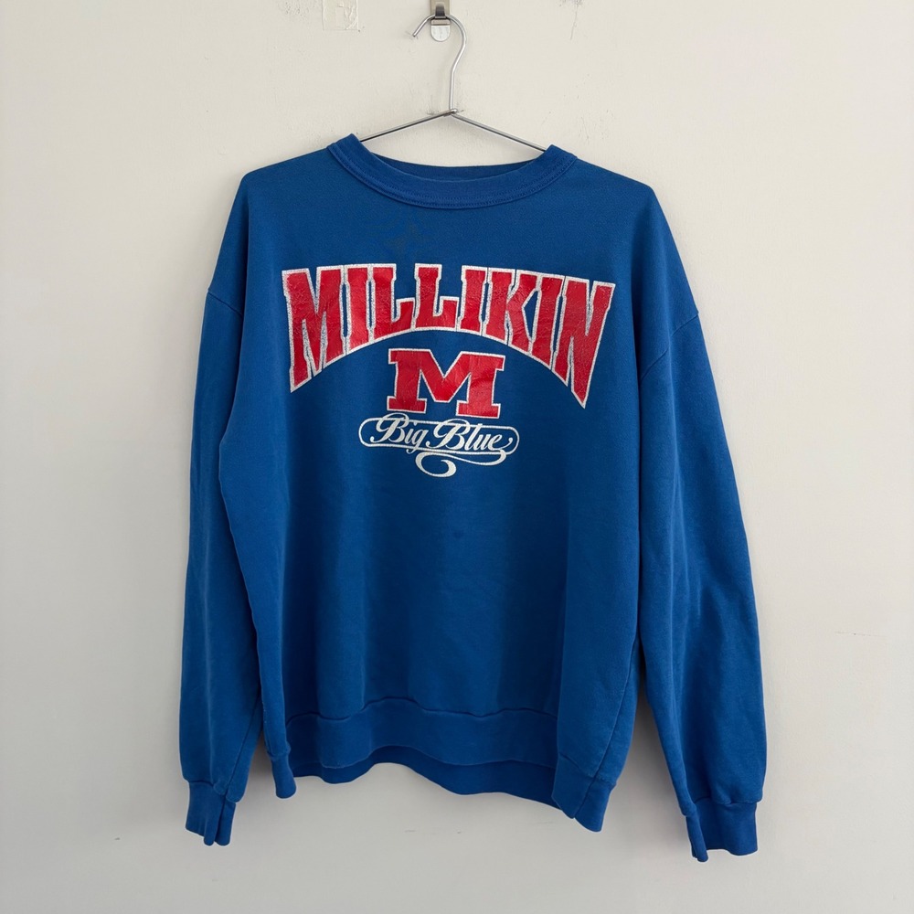 Vintage Millikin Big Blue Dodger Sweatshirt Blue Mens Large Made in USA